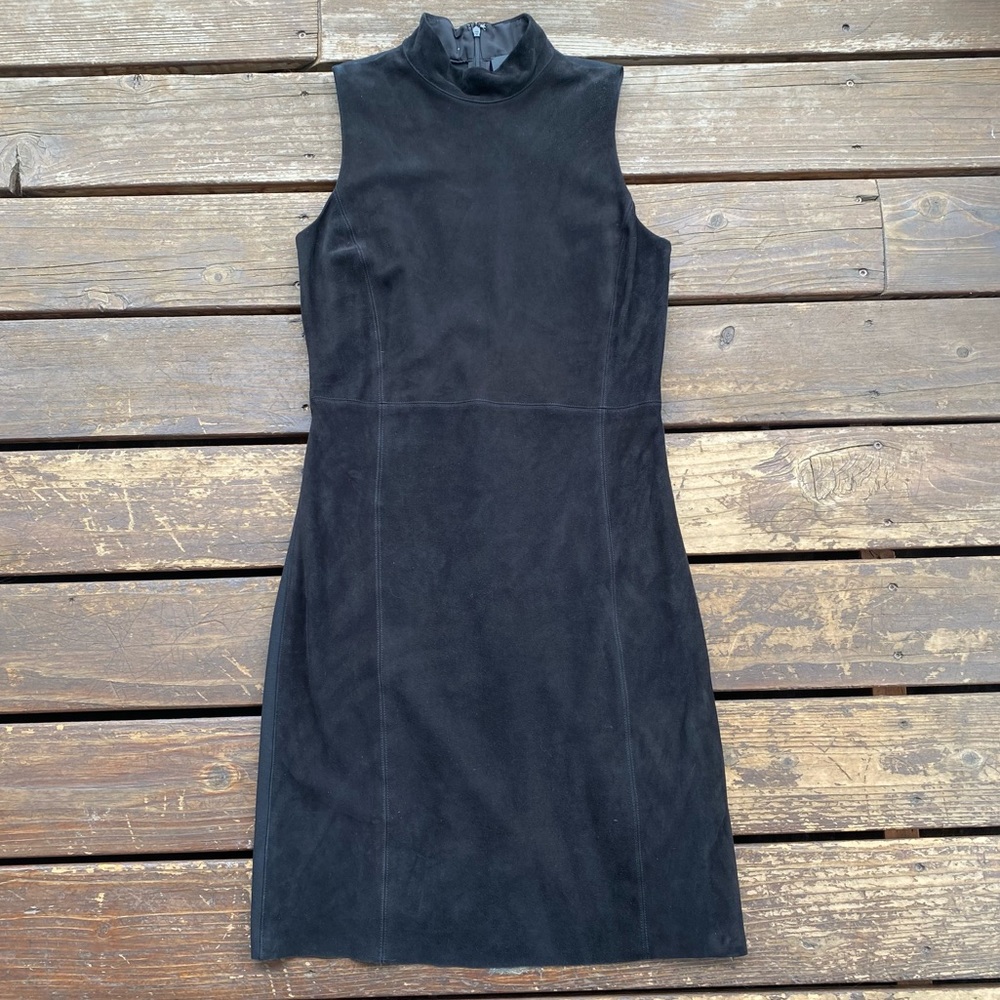 Theory lamb leather sheath dress mock neck career